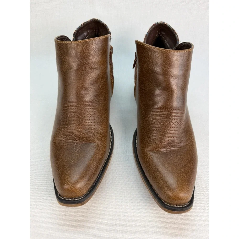 Roper Sedona Ankle‎ Boots Womens 7.5 Brown Faux Leather Aztec Print Western Boho